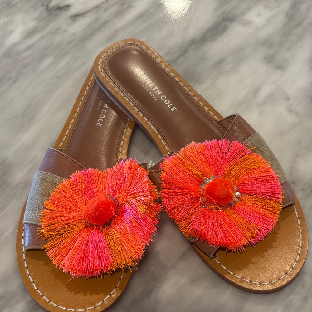 Kenneth Cole Women's Sandals with Orange Pom-Pom